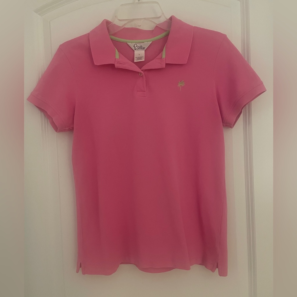 Lilly Pulitzer Pink Polo with Green Palm Embroidery